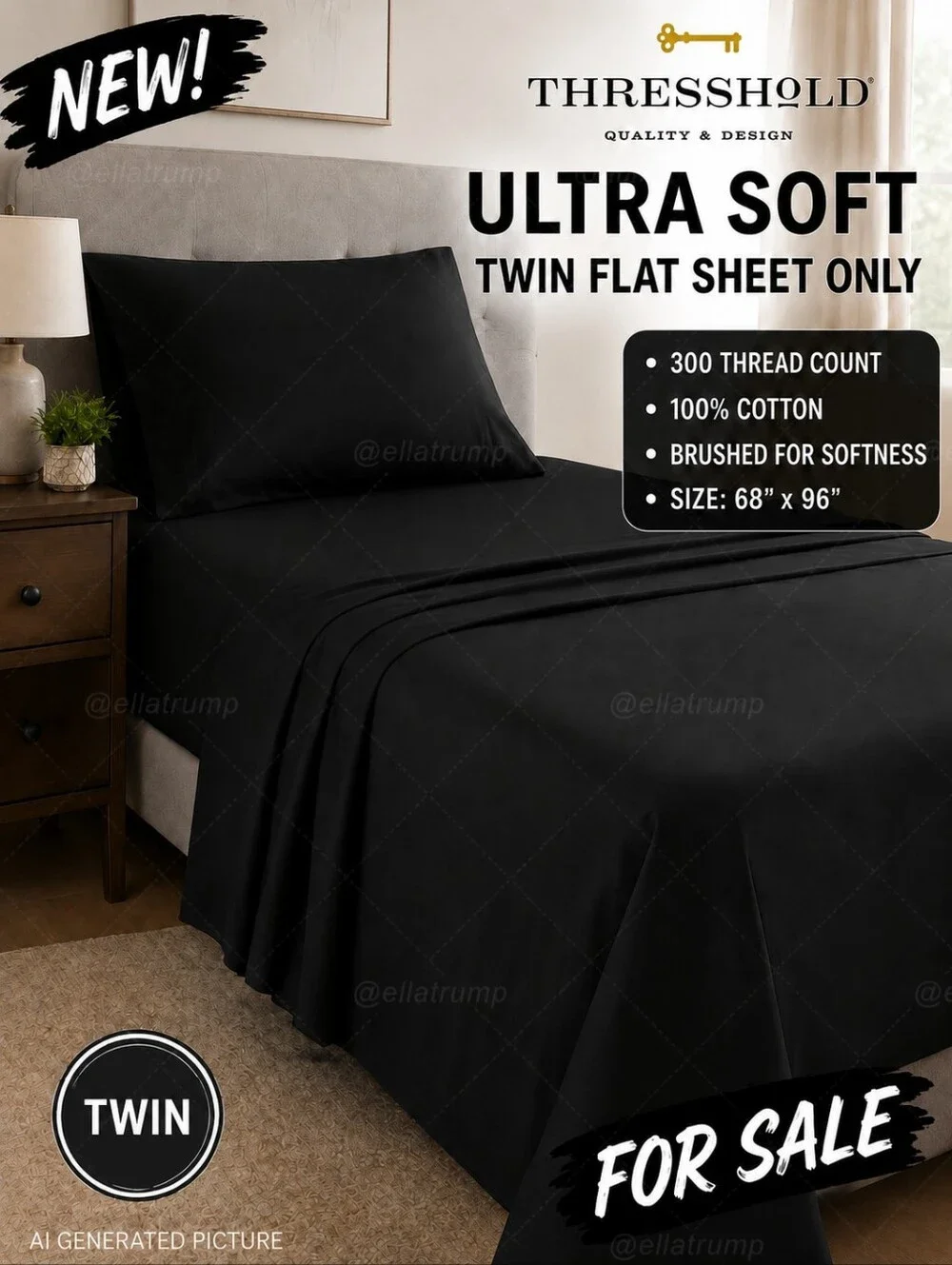 New 300 Thread Count Twin Flat Sheet Only 68x96